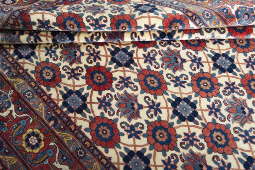 Full view of 2000s Varamin rug from Iran / Persia, 325 × 210 cm in Beige tones