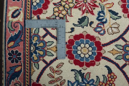 Corner detail of New Varamin rug showing border pattern and Wool pile
