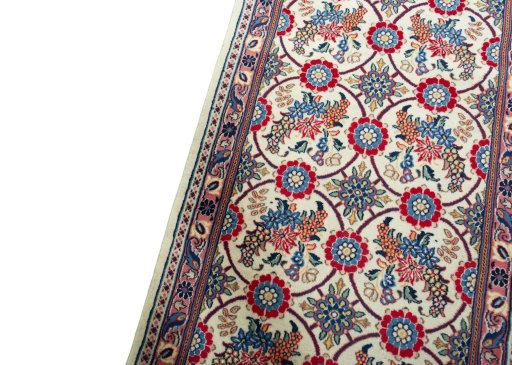 Backside of handmade New Varamin rug showing knot structure and weave density