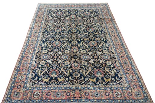 Surface texture of 2000s Varamin rug with natural Wool and intricate pattern