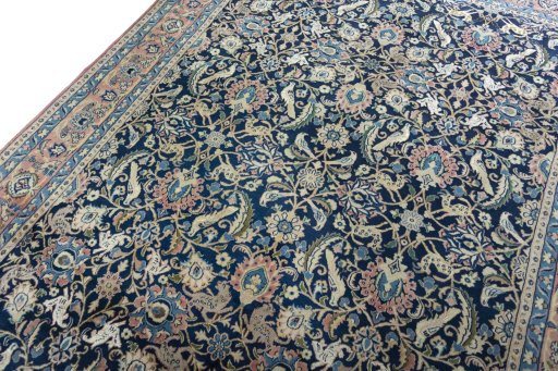 Backside of handmade 2000s Varamin rug showing knot structure and weave density