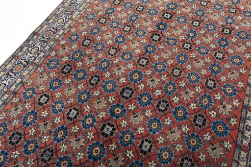 Backside of handmade 1950s Varamin rug showing knot structure and weave density