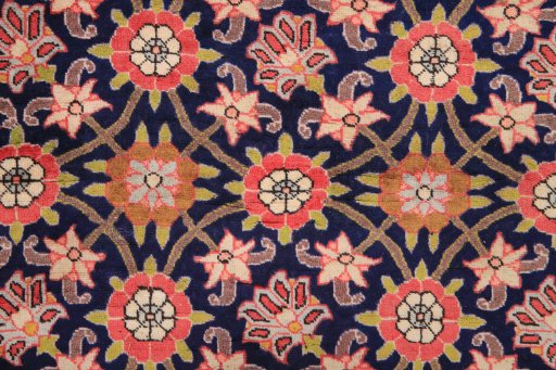 Full view of 1980s Varamin rug from Iran / Persia, 150 × 104 cm in Blue tones