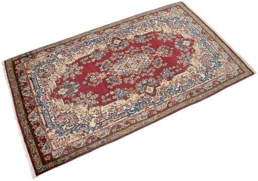 Close-up detail of 1950s Yazd rug from Iran / Persia showing Wool weave
