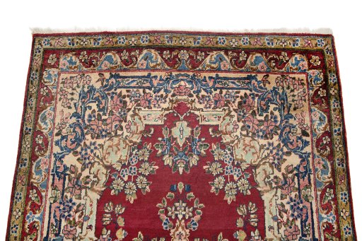 Surface texture of 1950s Yazd rug with natural Wool and intricate pattern