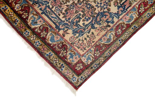 Backside of handmade 1950s Yazd rug showing knot structure and weave density
