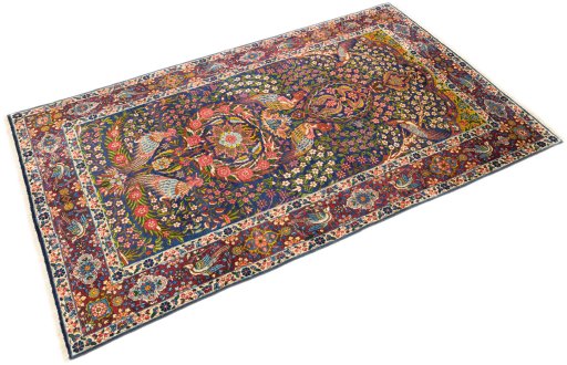 Close-up detail of 1920s Yazd rug from Iran / Persia showing Wool weave