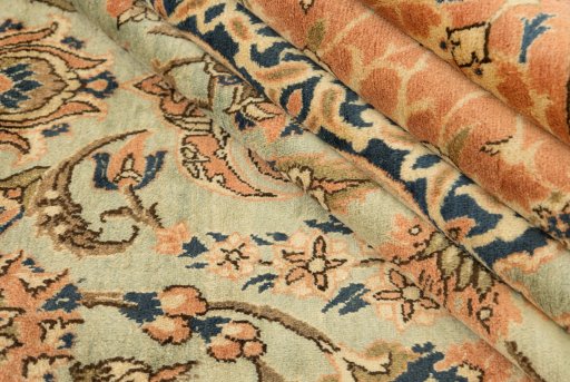 Close-up detail of 1950s Yazd rug from Iran / Persia showing Wool weave