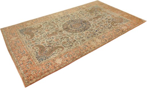 Corner detail of 1950s Yazd rug showing border pattern and Wool pile