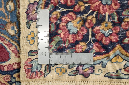 Close-up detail of 1930s Yazd rug from Iran / Persia showing Wool weave