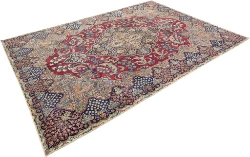 Corner detail of 1930s Yazd rug showing border pattern and Wool pile