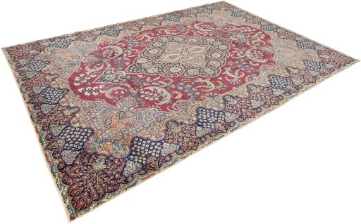 Close-up detail of 1930s Yazd rug from Iran / Persia showing Wool weave