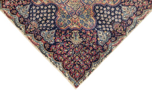 Backside of handmade 1930s Yazd rug showing knot structure and weave density