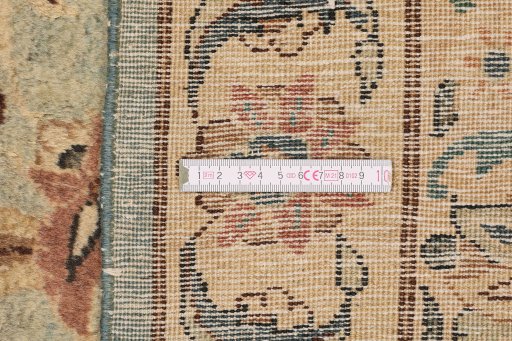 Close-up detail of 1930s Yazd rug from Iran / Persia showing Wool weave