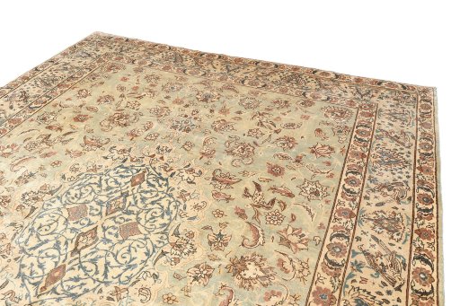 Surface texture of 1930s Yazd rug with natural Wool and intricate pattern