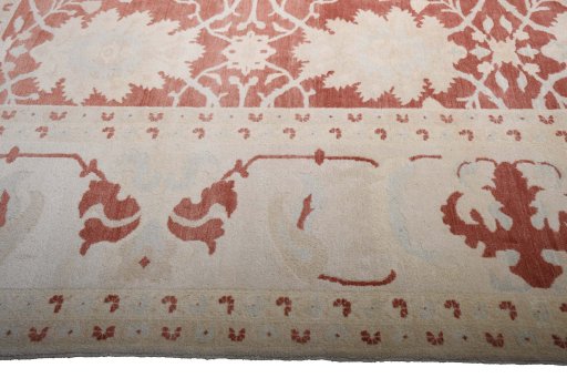 Backside of handmade New Yazd rug showing knot structure and weave density