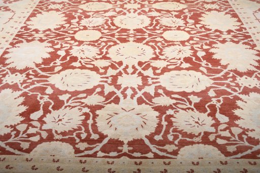 Backside of handmade New Yazd rug showing knot structure and weave density