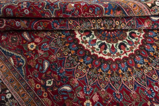 Close-up detail of 2000s Yazd rug from Iran / Persia showing Wool weave