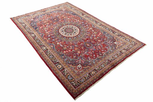 Close-up detail of 2000s Yazd rug from Iran / Persia showing Wool weave