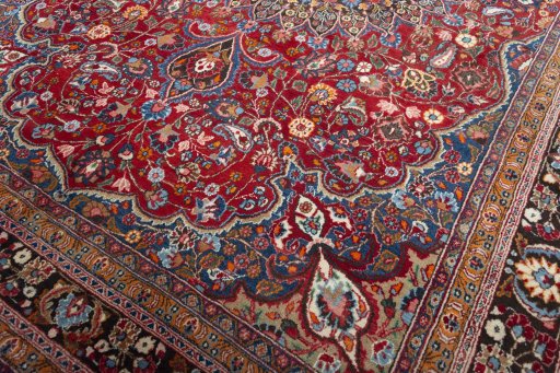 Close-up detail of 2000s Yazd rug from Iran / Persia showing Wool weave