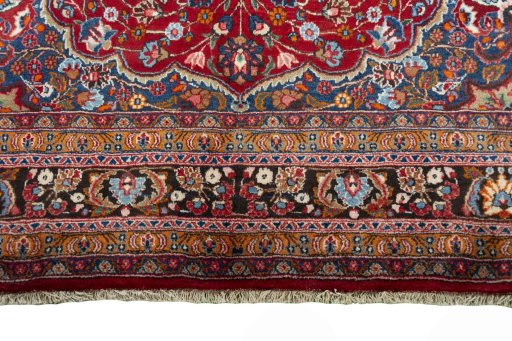 Full view of 2000s Yazd rug from Iran / Persia, 317 × 207 cm in Red tones