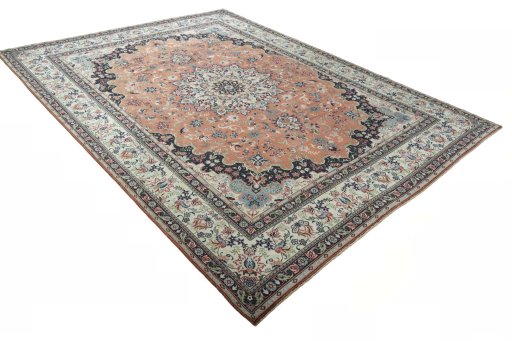 Close-up detail of 2000s Yazd rug from Iran / Persia showing Wool weave