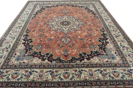 Surface texture of 2000s Yazd rug with natural Wool and intricate pattern