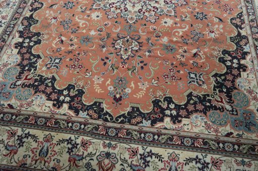 Close-up detail of 2000s Yazd rug from Iran / Persia showing Wool weave