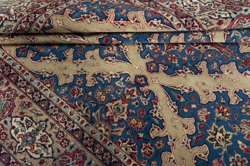 Close-up detail of 1970s Yazd rug from Iran / Persia showing Wool weave