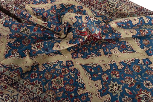 Surface texture of 1970s Yazd rug with natural Wool and intricate pattern