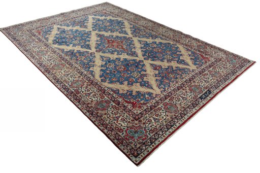Close-up detail of 1970s Yazd rug from Iran / Persia showing Wool weave