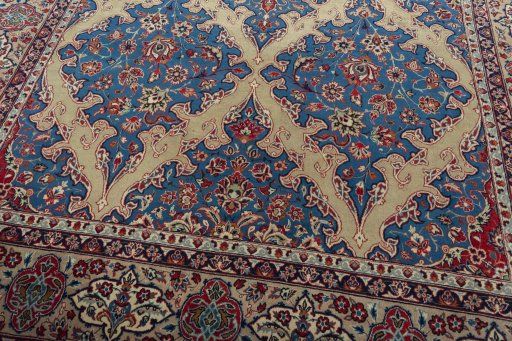 Close-up detail of 1970s Yazd rug from Iran / Persia showing Wool weave