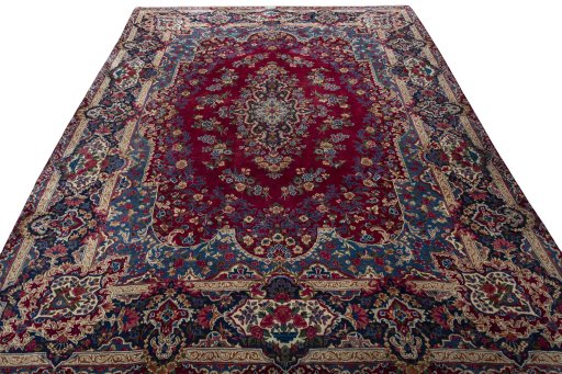 Surface texture of 1970s Yazd rug with natural Wool and intricate pattern