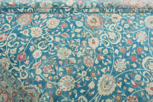 Close-up detail of 1930s Yazd rug from Iran / Persia showing Wool weave