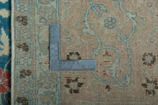 Backside of handmade 1930s Yazd rug showing knot structure and weave density