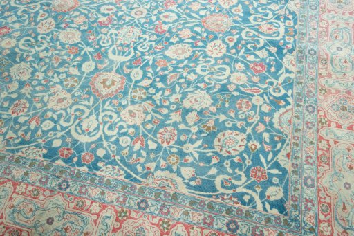 Close-up detail of 1930s Yazd rug from Iran / Persia showing Wool weave