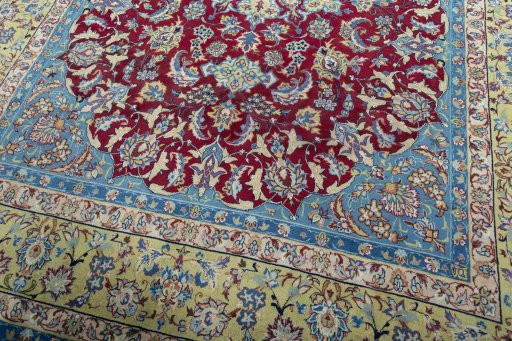 Close-up detail of 2000s Yazd rug from Iran / Persia showing Wool weave