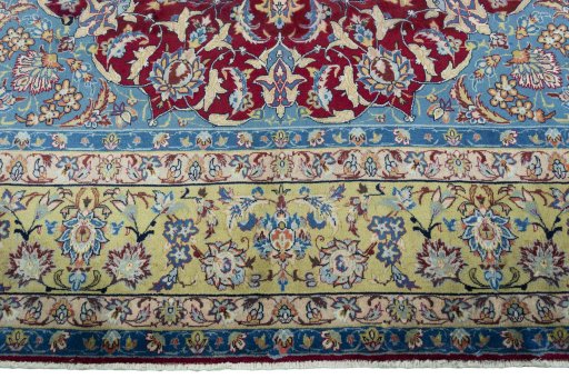 Full view of 2000s Yazd rug from Iran / Persia, 360 × 248 cm in Red tones