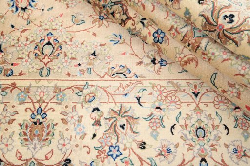 Close-up detail of 2000s Yazd rug from Iran / Persia showing Wool weave