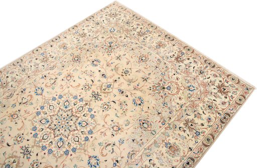Surface texture of 2000s Yazd rug with natural Wool and intricate pattern