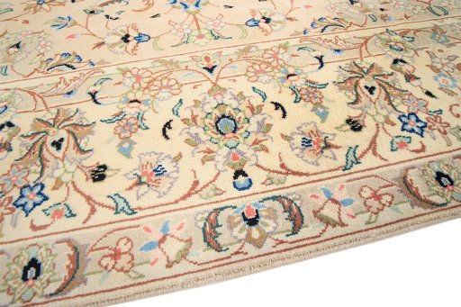 Backside of handmade 2000s Yazd rug showing knot structure and weave density