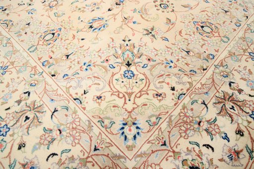 Close-up detail of 2000s Yazd rug from Iran / Persia showing Wool weave