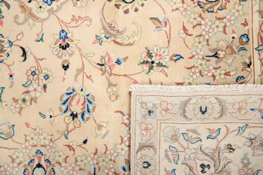 Full view of 2000s Yazd rug from Iran / Persia, 288 × 200 cm in Cream tones