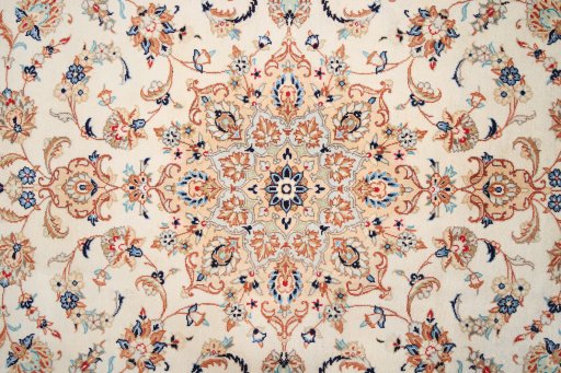 Corner detail of 2000s Yazd rug showing border pattern and Wool pile