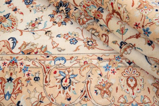 Close-up detail of 2000s Yazd rug from Iran / Persia showing Wool weave