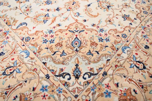 Close-up detail of 2000s Yazd rug from Iran / Persia showing Wool weave