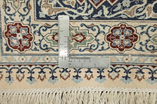 Close-up detail of New Nain 6La with Silk rug from Iran / Persia showing Wool weave