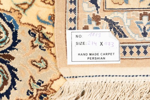 Full view of New Nain 6La with Silk rug from Iran / Persia, 294 × 173 cm in Blue tones