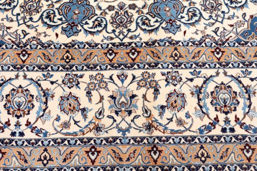 Close-up detail of 2020s Nain 6La with Silk rug from Iran / Persia showing Wool weave