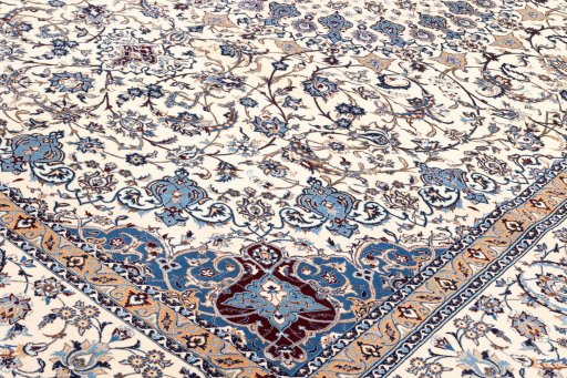 Backside of handmade 2020s Nain 6La with Silk rug showing knot structure and weave density